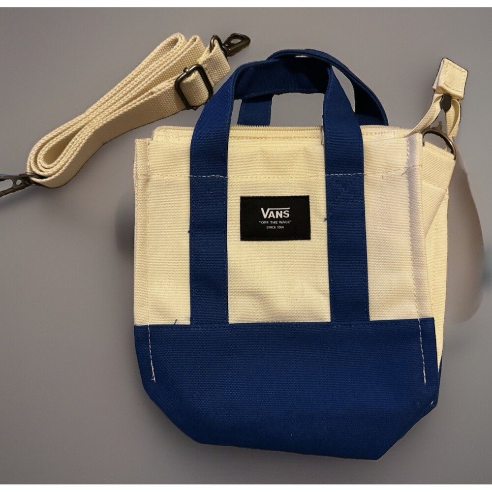 Vans Lil Pergs Tote Bag Small Crossbody Purse Cotton Canvas Blue White 8x7x3 EUC